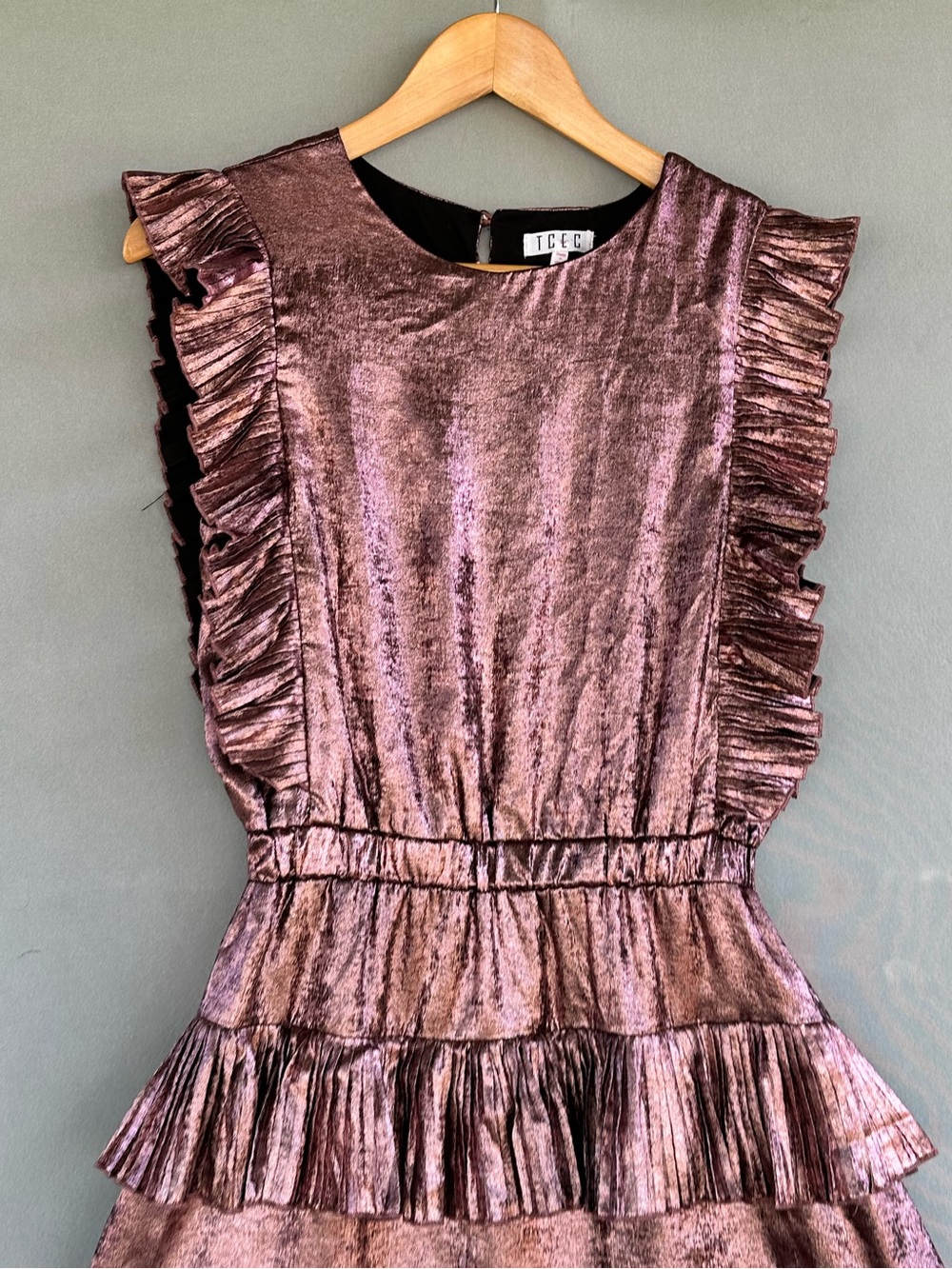 TCEC Rose Gold Metallic Ruffle Mini Dress - Picture 3 of 8